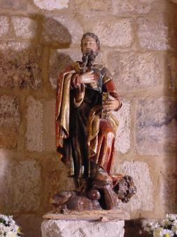 Imagen manierista de San Bartolomé, que es representado pisando al diablo con el pie izquierdo