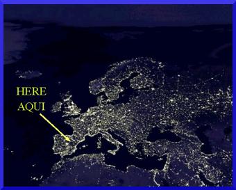 Night image of Europe with my location/imagen nocturna de Europa con mi situación