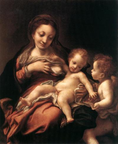 Lienzo en el cual se representa a la Virgen dando de mamar al Niño, ante la mirada de San Juan Bautista, niño también