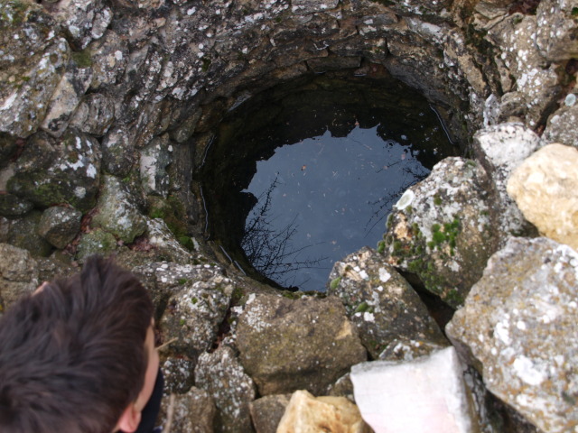 Una vista del interior del pozo de Santa Librada desde su brocal, mostrando que tiene agua