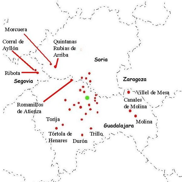 Plano de lugares situados en torno a Sigüenza de los cuales el convento percibía rentas