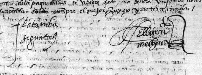 Firmas del licenciado Menchaca y del obispo Fernando Niño al pie de un documento conservado en el Archivo de Simancas